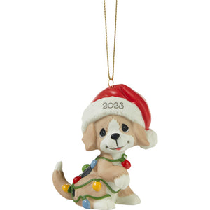 Precious Moments Tangled In Christmas Fun 2023 Dated Dog Ornament