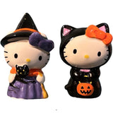 Sanrio Blue Sky Clayworks Halloween Hello Kitty in Witch and Black Cat Costume Set of 2 Salt & Pepper Shakers, 4.3"