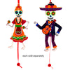 Pull-String Day of the Dead Mariachi with Guitar, Dancer with Maracas Ornament, 6.7"