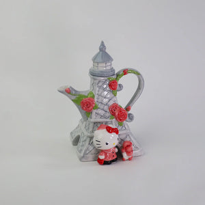 Sanrio Blue Sky Clayworks Hello Kitty with Eiffel Tower Bonjour Paris Teapot, 9.3"