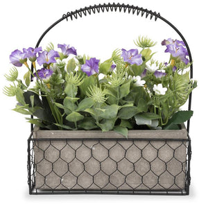 Purple Flower Arrangement In Wire Basket
