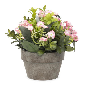 Pink Flowers & Greenery In Gray Pot