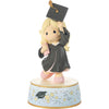 From Cap and Gown to New Horizons Graduation Blonde Girl with Black Gown Figurine Musical Plays Pomp and Circumstance