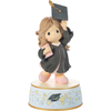 From Cap and Gown to New Horizons Graduation Brunette Girl with Black Gown Figurine Musical Plays Pomp and Circumstance