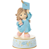 From Cap and Gown to New Horizons Graduation Brunette Girl with Blue Gown Figurine Musical Plays Pomp and Circumstance