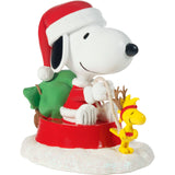 Merry Christmas Santa Snoopy on Sled with Woodstock Reindeer Peanuts Celebration with Snoopy Figurine 3.5"