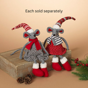 20"H Plush Holiday Mouse Shelf Sitter, 2 Asst