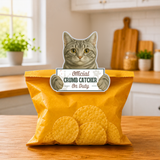Silver Tabby Official Crumb Catcher on Duty Note or Bag Clip and Fridge Magnet