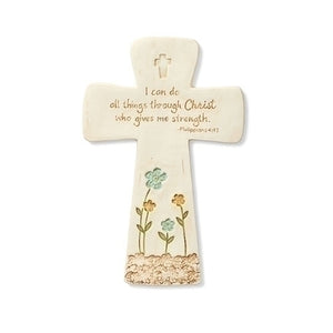 8.25" I Can Do All Things Through Christ Who Gives Me Strength Floral Porcelain Wall Cross