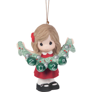 Precious Moments Deck The Halls Dated 2025 Porcelain Bisque Girl Ornament 3.5"