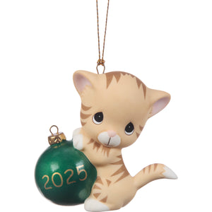 Precious Moments Pur-fectly Festive Dated 2025 Cat Porcelain Bisque Ornament 3"