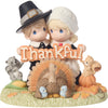 Precious Moments Grateful Thankful Our Hearts are Full Limited Edition Pilgrim Couple Holding Word Thankful 6.75" Porcelain Bisque Figurine