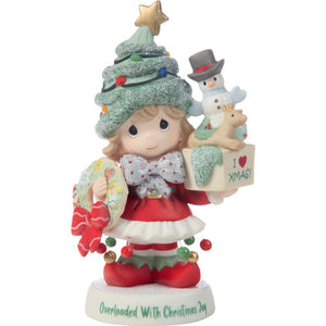 Precious Moments Overloaded with Christmas Joy Girl Porcelain Bisque 5.8" Figurine