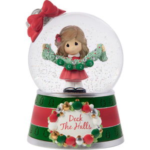 Precious Moments Deck The Halls Dated 2025 Wind-Up Musical 100mm Snow Globe