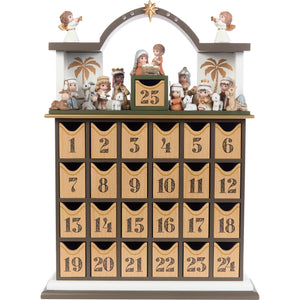 Precious Moments Coundown to Christmas Holy Family Nativity Advent Calendar with 25 Mini Characters and Drawers
