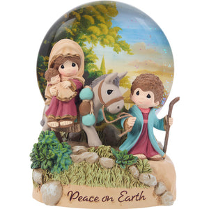 Precious Moments Flight to Egypt Peace On Earth LED Light Up Musical 100mm Flat Water Globe 5.5" Plays Come All Ye Faithful
