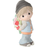 Love You Bunches Boy with Flower Bouquet Porcelain Figurine 4.75"