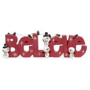 6.25" BELIEVE with Snowmen and Christmas Lights Figurine