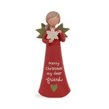 4.25" Merry Christmas My Dear Friend Angel in Red Dress Figurine