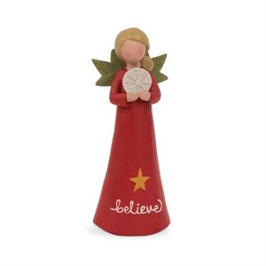 4.25" Believe Angel in Red Dress Figurine