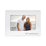 25th Anniversary White Ceramic Picture Frame Holds 4"x6" Photo