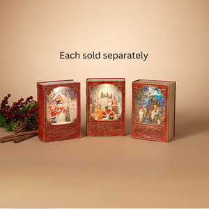7.6"H B/O Lighted Spinning Water Globe Book w/ Holiday Figurine, 3 Asst