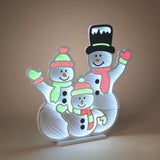 26" Lighted Infinity Mirror Standing Snowman Family with Wooden Base