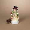 9.8 Lighted Glitter Water Globe Snowman with Black Top Hat, Candy Cane and Lantern