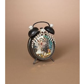 7.25" Halloween Day of the Dead Skeleton Bride and Groom in Alarm Clock Glitter Water Globe