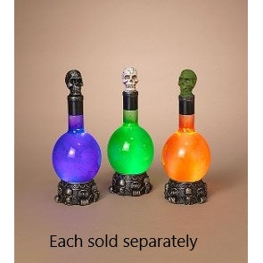 11" Halloween Potion Bottle with Skull Top Lighted Water Globe