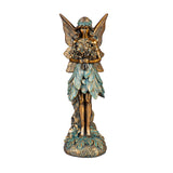 Patina Painted Fairy Holding Flowers Garden Statue 14"