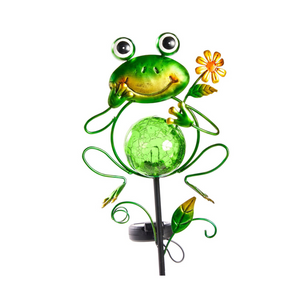 36” Frog & Crackle Ball Solar LED Yard Stake