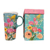 Gold Finch Floral 17 Oz. Teal Travel Cup with Lid and Box