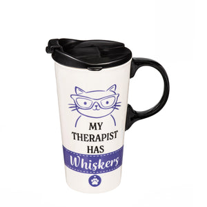 My Therapist Has Whiskers 17 Oz. Cat Travel Cup with Lid and Box