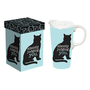 Cat Silently Judging You Ceramic Perfect Travel Cup, 17oz., with Gift Box