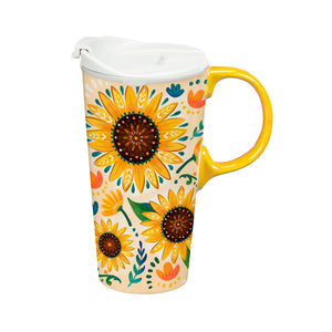 Folk Art Sunflower 17 Oz. Travel Cup with Lid and Box