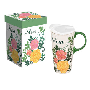 Mom and Florals 17 Oz. Travel Cup with Lid and Box