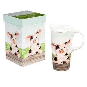 Spotted Pig Ceramic Perfect Travel Cup, 17oz., with Gift Box