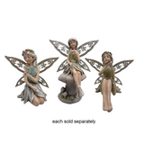 Pondering Fairy with Butterfly and Metal Wings Figurine Statue 7.5" to 10.5"