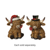 4.33" Resin Highland Cow with Holiday Hat Figurine