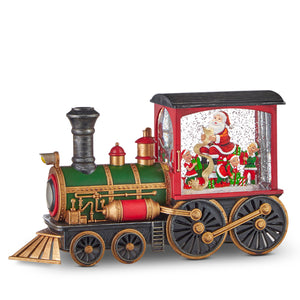 12.25" Santa Checking His List with Elves Musical Lighted Train Water Lantern Plays 8 Songs