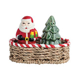 Santa & Christmas Tree Salt & Pepper Shaker Set in Basket, 2.25"