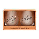 Mr. Mrs. Est. 2025 Stemless Wine Glass Set