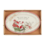 Nostalgic Santa in  Sleigh Oval Sentiment Plate Merry & Bright, 10"
