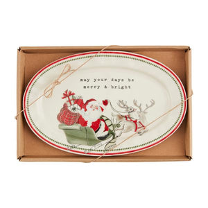 Nostalgic Santa in  Sleigh Oval Sentiment Plate Merry & Bright, 10"