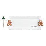 Oh Snap Gingerbread Serving Tray and Tree Spreader with Enamel Icons Hostess Gift Set of 2, 14"