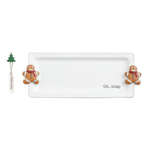 Oh Snap Gingerbread Serving Tray and Tree Spreader with Enamel Icons Hostess Gift Set of 2, 14"