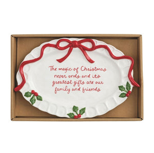 Whimsical Christmas Sentiment Plate with Bow & Holly Family and Friends Greatest Gifts