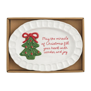 Whimsical Christmas Sentiment Plate with Green Tree Miracle of Christmas