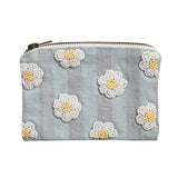 Blue Stripe Yellow White Daisy Beaded Zipper Pouch
